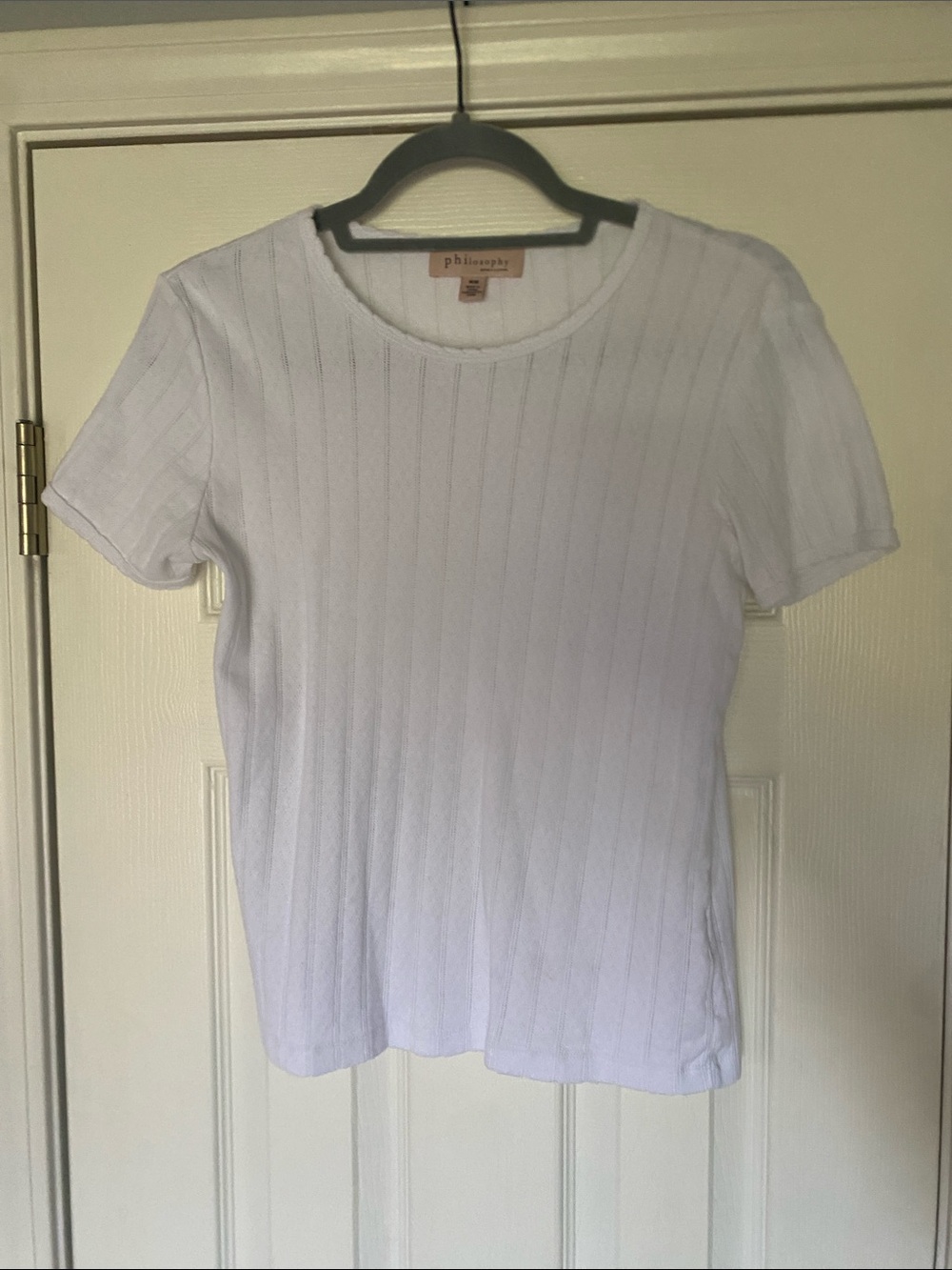 Philosophy White Ribbed Short Sleeve Crew Tee
